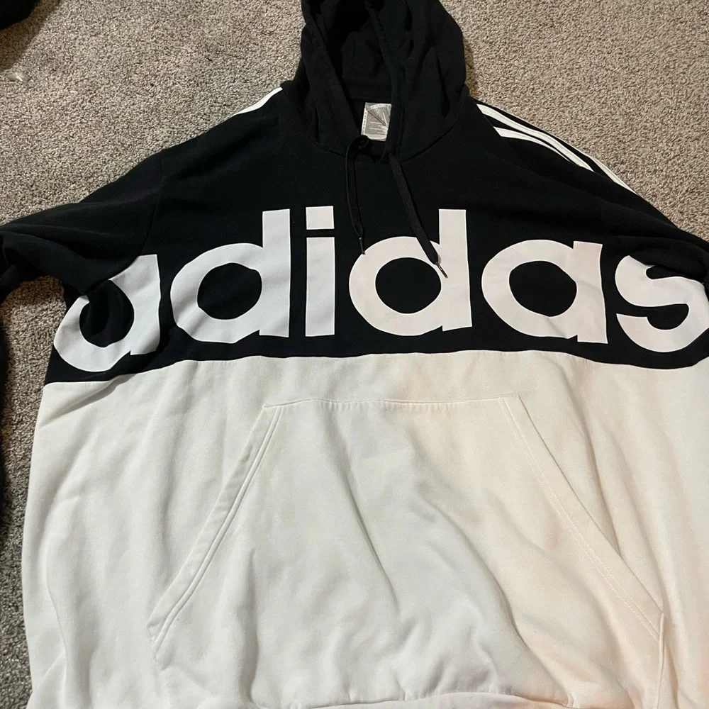 Adidas Men's Black and White Hoodie - Picture 4 of 5